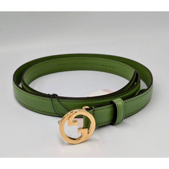 Gucci Women’s Blondie Ciny Interlocking Buckle Calfskin Belt Salamander Green 10 main image 8